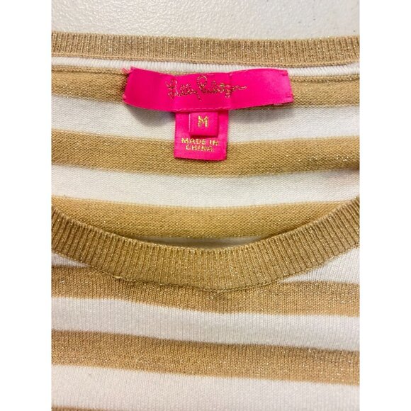 Lilly Pulitzer Dinah Crewneck Sweater Gold Stripe Medium - Picture 6 of 6